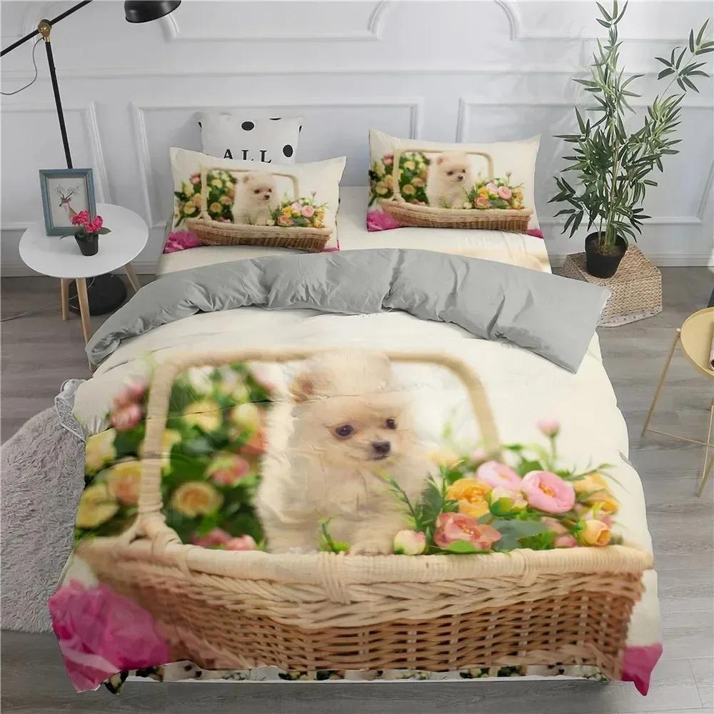 Topp Pomeranian Hund Kung Drottning Påslakan Valp Sängkläder Set för Tonåringar Vuxna Husdjur Djur Färgglad Himmel Polyester Täcke Överdrag storlek