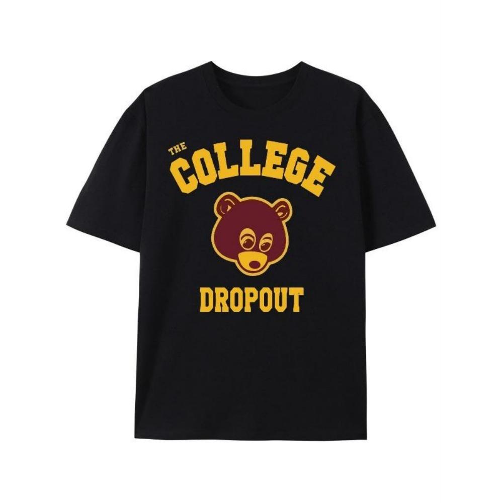 

European Sizes Men S College Dropout Graphic T-Shirt - Bold Bear & THE COLLEGE DROPOUT Print, Black with Yellow & Red Lettering, Crew Neck Regular Fit XXXXXL чорний