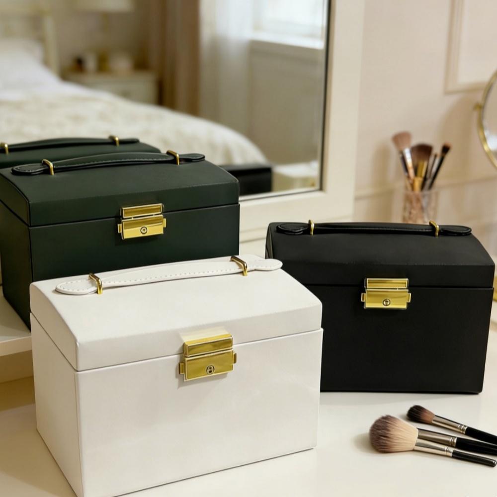 Simple Three-Layer Leather Drawer Jewelry Box Earrings Jewelry Storage Box Stud Earrings With Lock Jewelry Box Set