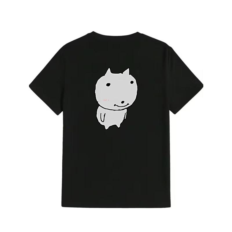 

Korean Meme Tshirt Minimally Designed Cat Printed Womens Top Cute Round Neck Unisex Daily Shirts for Women S