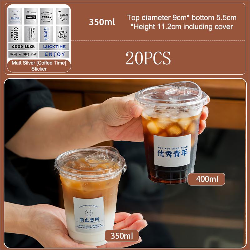 20-Pack Clear PET Disposable Coffee Cups with Lids,, Thick Plastic Cold Drink Cups for Bubble Tea, Iced Coffee, Commercial Use