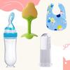Baby Feeding & Care Combo – Teether, Finger Brush, Spoon Feeder Bottle & Silicone Bib (Pack of 4)