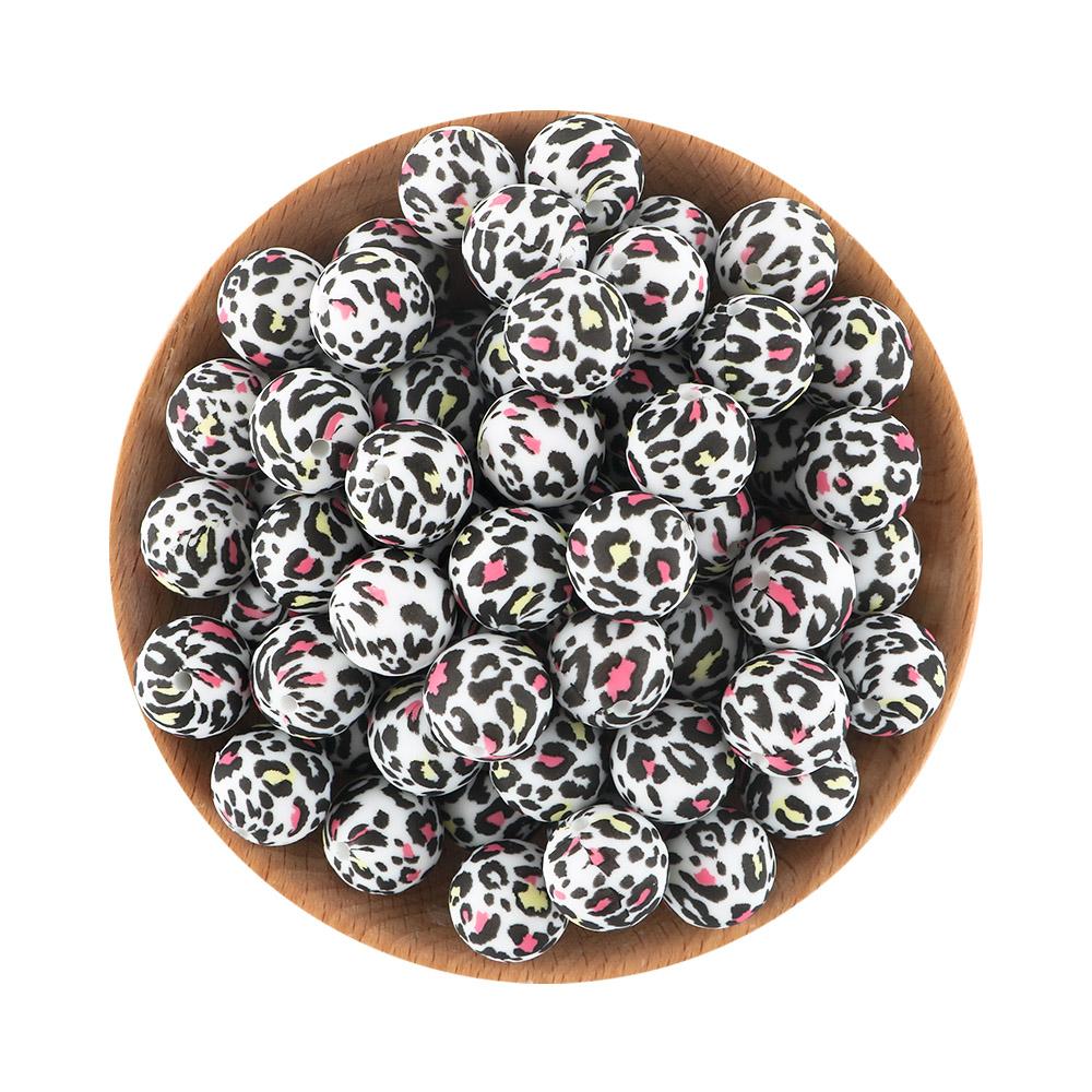 15MM Leopard Silicone Printed Beads 20pcs For Making DIY Jewelry Accessories Bracelet Necklace Making