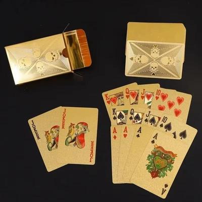 Goldfolie Totenkopf Pokerkarten Wasserdichte PVC-Kunststoff-Zauberkarten für Glücksspielbrettspiele Waschbar Flexible Verwendung Spielkarten Farbe
