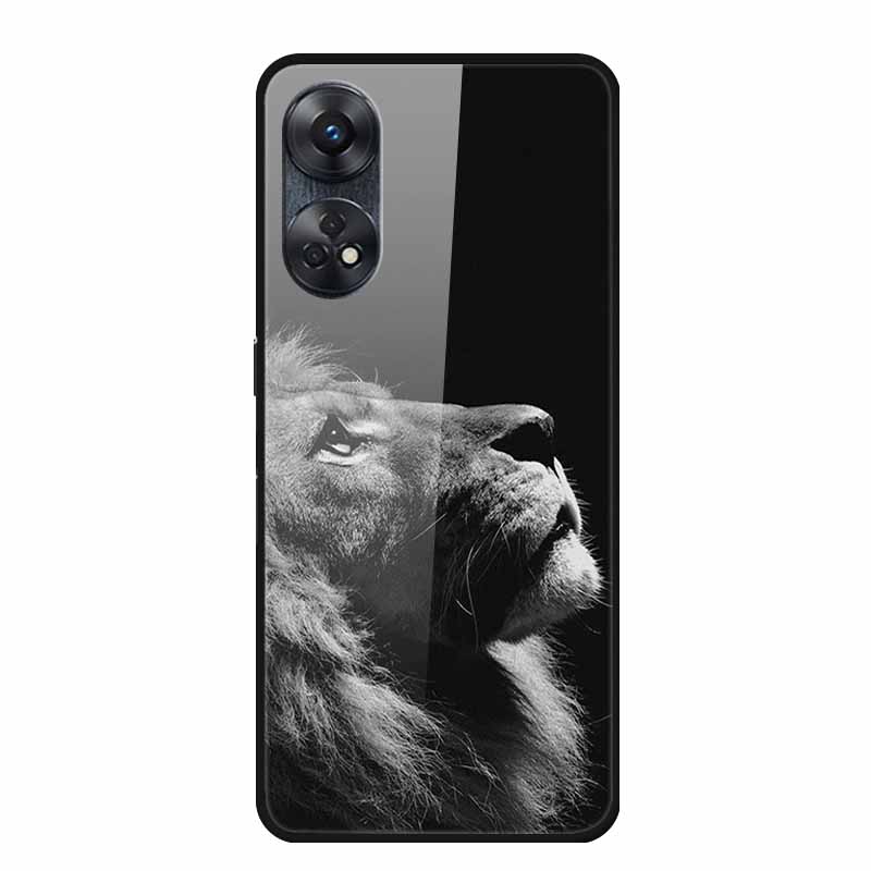 For Oppo Reno8 T 4G Case Luxury Tempered Glass Back Cover Hard Case For Reno8 T 4G 6.43" Capa Funda Animal Vividly Coque Wolf