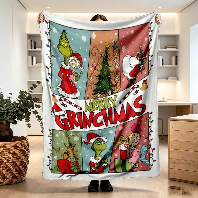Couverture Imprimée Grinch - Douce & Confortable, pour Chambre à Coucher, Voyage, Canapé, Décoration de Maison - Cadeau d'Anniversaire Noël pour Ami