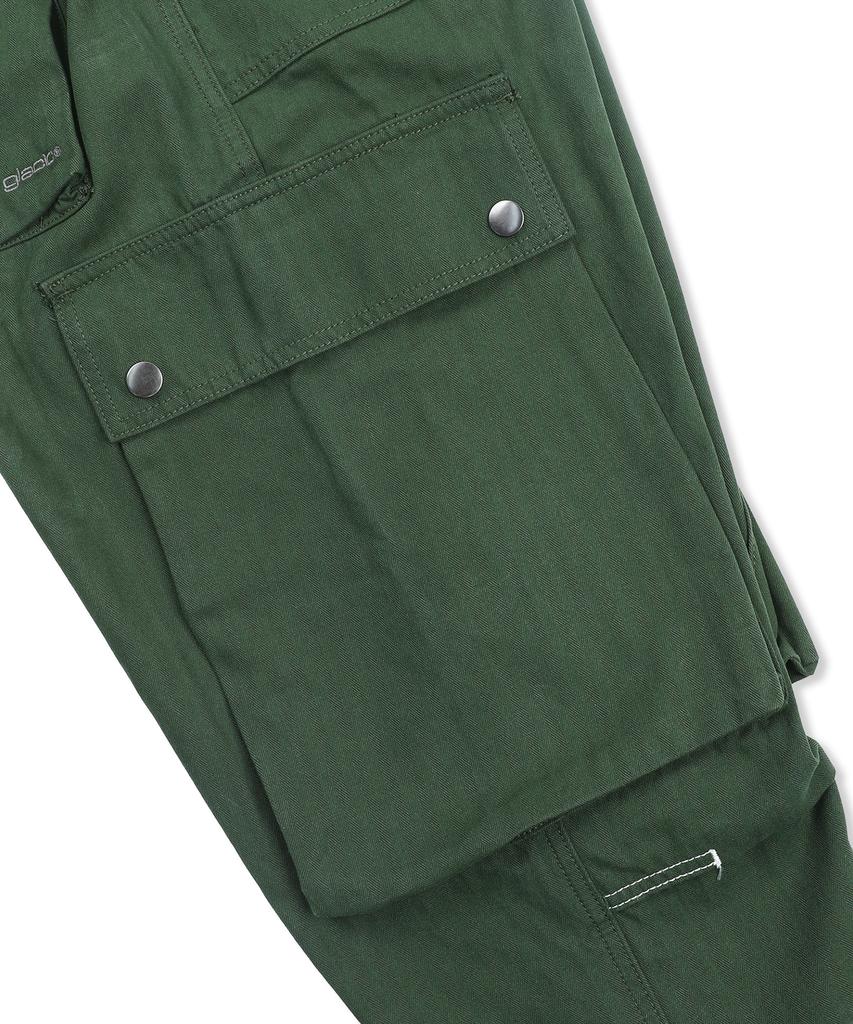 GLACK Gp172 Loose Cargo Herringbone Cotton Pants (Olive)