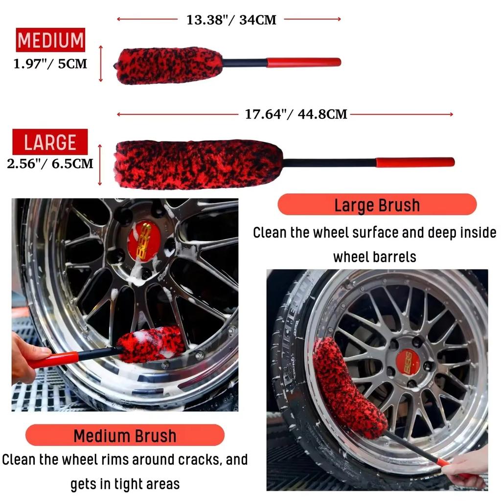 UNTIOR Bendable Auto Wheel Detailing Brush Wheel Woolies Car Cleaning Tools for Car Rim Tire Cleaning Automobile Wheel Brushes