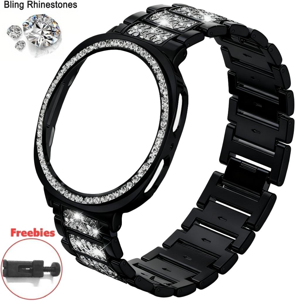

Diamond Metal Band For Samsung Galaxy Watch 8 40mm 44mm Bling Bracelet Strap+PC Protective Case For Samsung Galaxy Watch8 Classic 46mm Bands Galaxy Watch 8 44mm чёрный