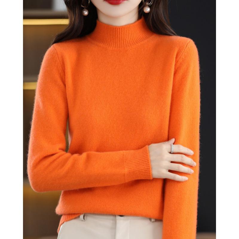 VEZFAA Women's Fashion Casual Fall Winter Solid Color Print Long Sleeve High Neck Sweaters