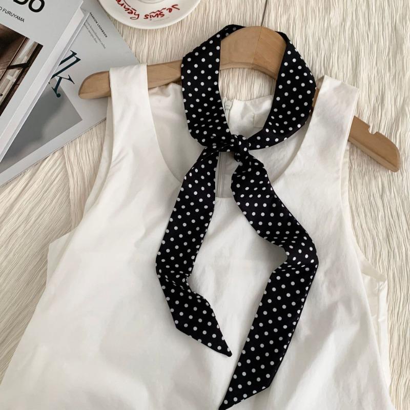 Silk scarf long strip new polka dot blue silk scarf neck scarf multi-purpose headscarf headband hair tie bag streamer belt belt