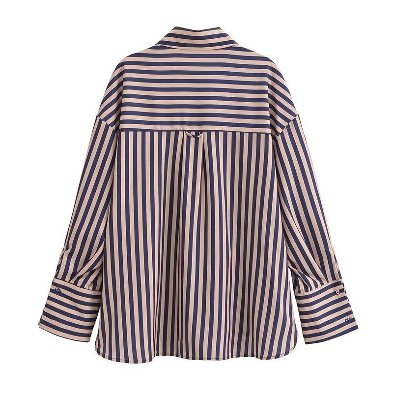 2024 Women's Spring New Stripes Casual Easiest for Match Loose Lapels Long Sleeve Shirt Top 2731816 704