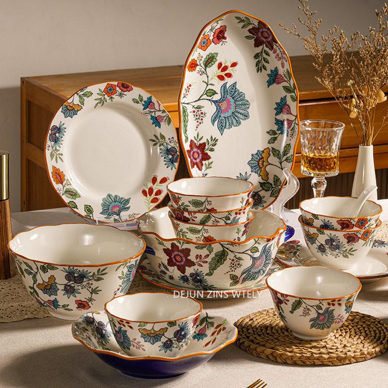 1pc Thickened Ceramic Plates Household Exquisite Noodle Bowls Chinese Ceramic Fruit Salad Plates Kitchen Tableware Accessories
