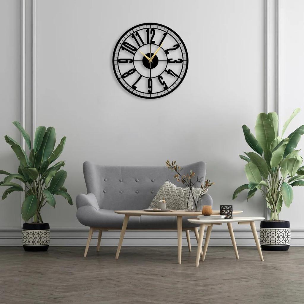 Stylish Watch Wall Clock with Numbers/Large Size Clock & Wall Ornament/Metal Outdoor Wall Clock for Bedroom, Office -Black