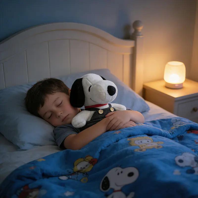 Snoopy Plush 25cm With Black Overalls, Tender And Soft