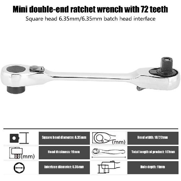 Socket Ratchet, 1/4 Inch Mini Screwdriver Hex Wrench 72-Tooth Reversible Drive Ratchet Spanner for Factory Car Repair Maintenance Workshop(130mm)