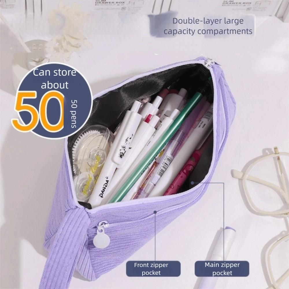 New Corduroy Pencil Case Multifunctional Large Capacity Pencil Pouch Solid Color Pen Storage Bag Student
