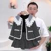 Elegantes Herbst-Set für Mädchen: Spitzen-Knopfjacke + Rock Zweiteiler