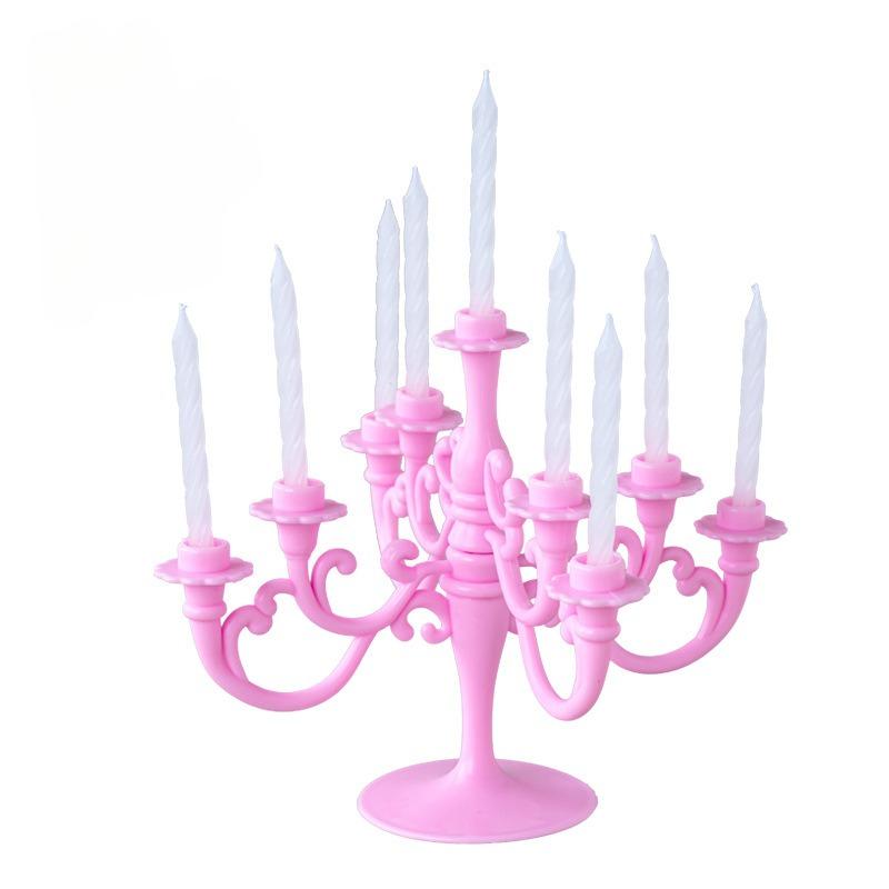 9PCS Candles and Candlestick Bracket 1 Set Cake Topper Birthday Party Cake Candle Holders Toppers De