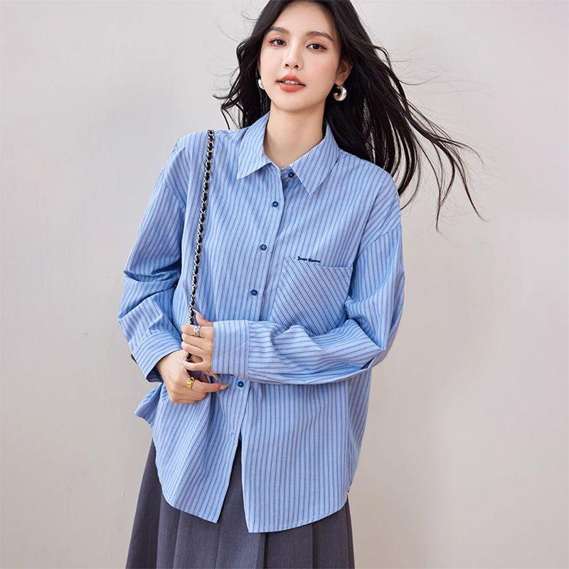 Spring Autumn New Striped Shirt Women's Loose Temperament Long Sleeve Shirt Casual Lazy Style Korean Top