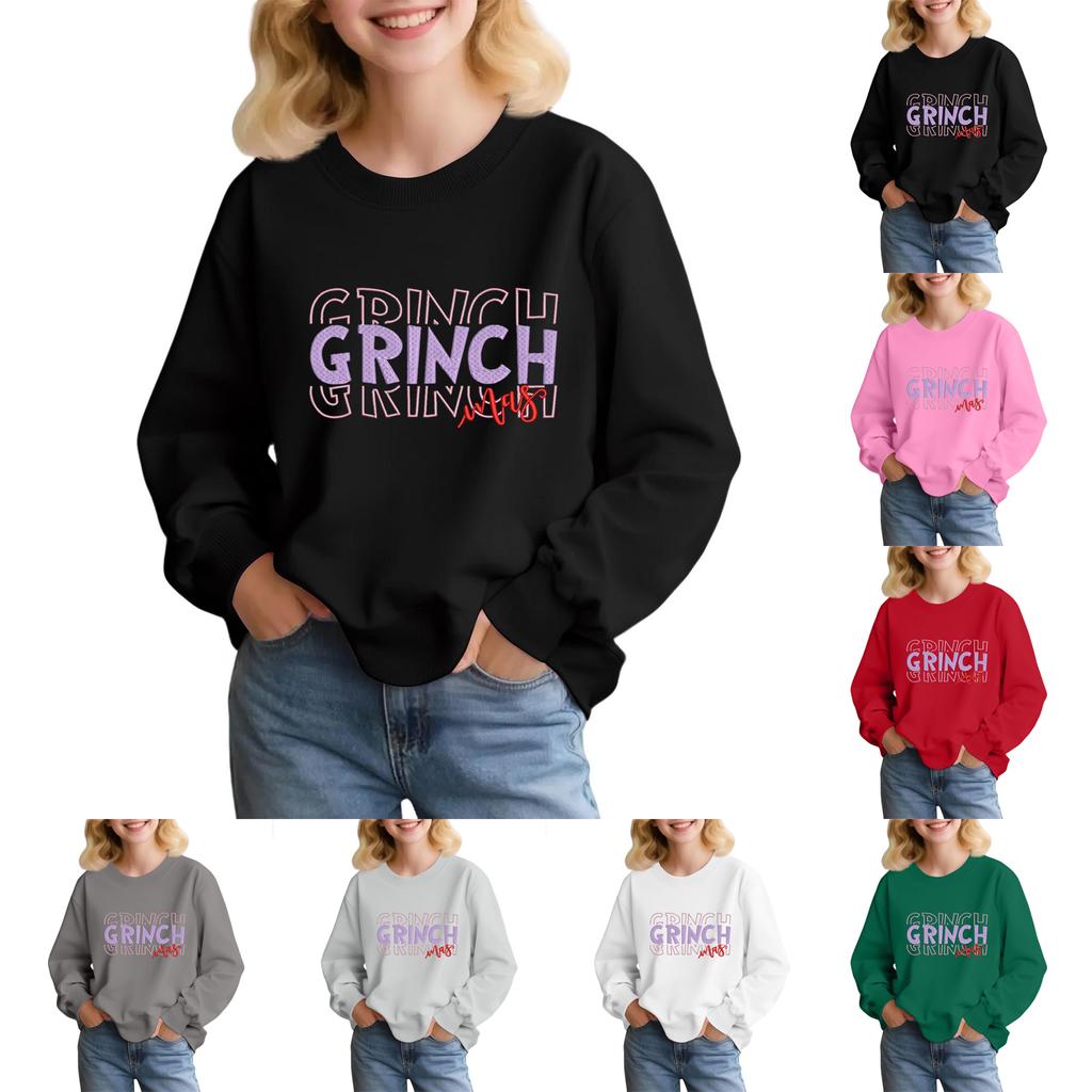 Kids' Fashion Loose-Fit Casual Long-Sleeve Christmas Print Oversized Crewneck Sweatshirt