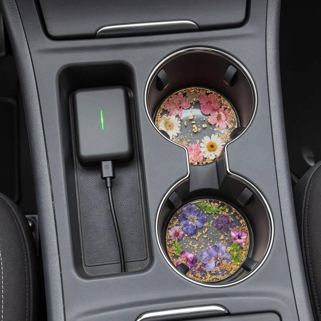 2pcs Floral Coasters Cute, 8.7cm/3.4Inch Non-Slip Resin Flower Coasters, Desk Coaster Set for Office Women, Cute Coaster for Drinks Coffee Table