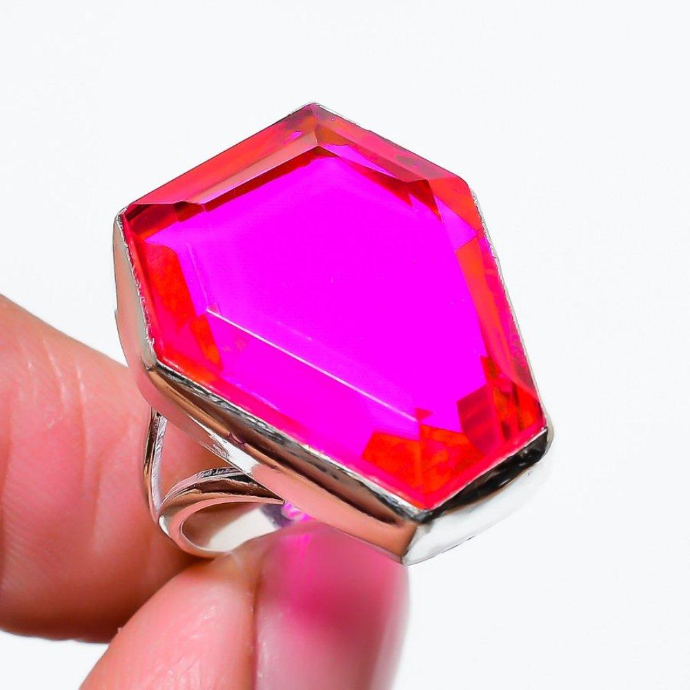 Pink Rubillite Handmade 925 Sterling Silver Jewelry Ring Size 9 S4k54