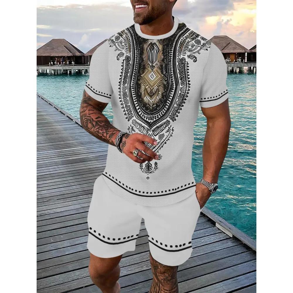 2025 Vintage Men's T-shirts Shorts Set 3D African Ethnic Style Print Casual Hawaiian Tees Suit Summer Men Women Tracksuit Outfit
