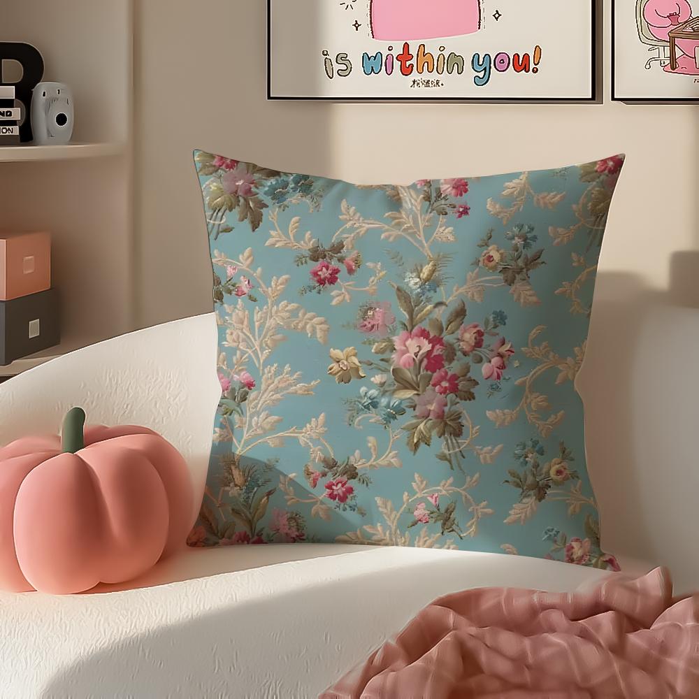 French Textile Floral Art Cushion Cover Pillowcase Short Plush Invisible Zipper Room Sofa Cushion Cover