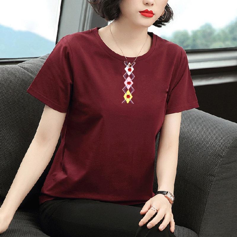 Short-sleeved T-shirt for Women, Summer New Trend Printing Middle-aged Korean Version Loose T-shirt Large Size Fat MM Top