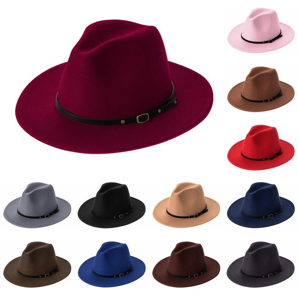 Chapéus Fedora de Feltro Vintage com Fivela de Cinto para Homens e Mulheres Chapéu Outback de Aba Larga Chapéu Panamá Chapéu de Jazz Chapéu de Cowboy