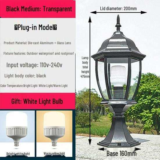 Wasserdichte Außen-Säulenleuchte im europäischen Stil für Zäune und Torpfosten