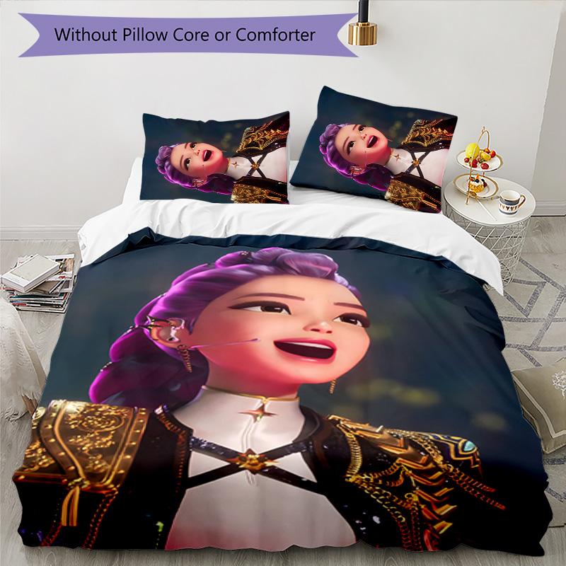 Conjunto de Roupa de Cama KPOP Hunter 3 Peças Capa de Edredom com Fecho Inclui 1 Capa de Edredom & 2 Fronhas para Todas as Estações Decoração de Quarto Casa Dormitório
