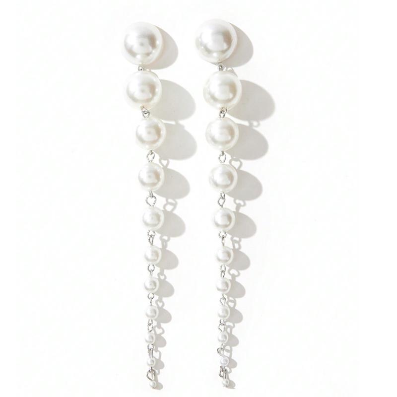 2Pcs Lightweight Long Gradient Pearl Tassel Earrings European American Style Versatile Drop Earrings for Girls Daily