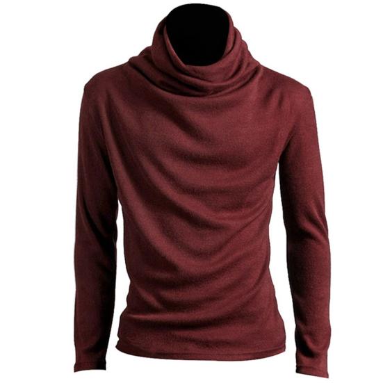 Schickes Herren Einfarbiges Stehkragen Langarm Pullover Unterhemd Slim T-Shirt