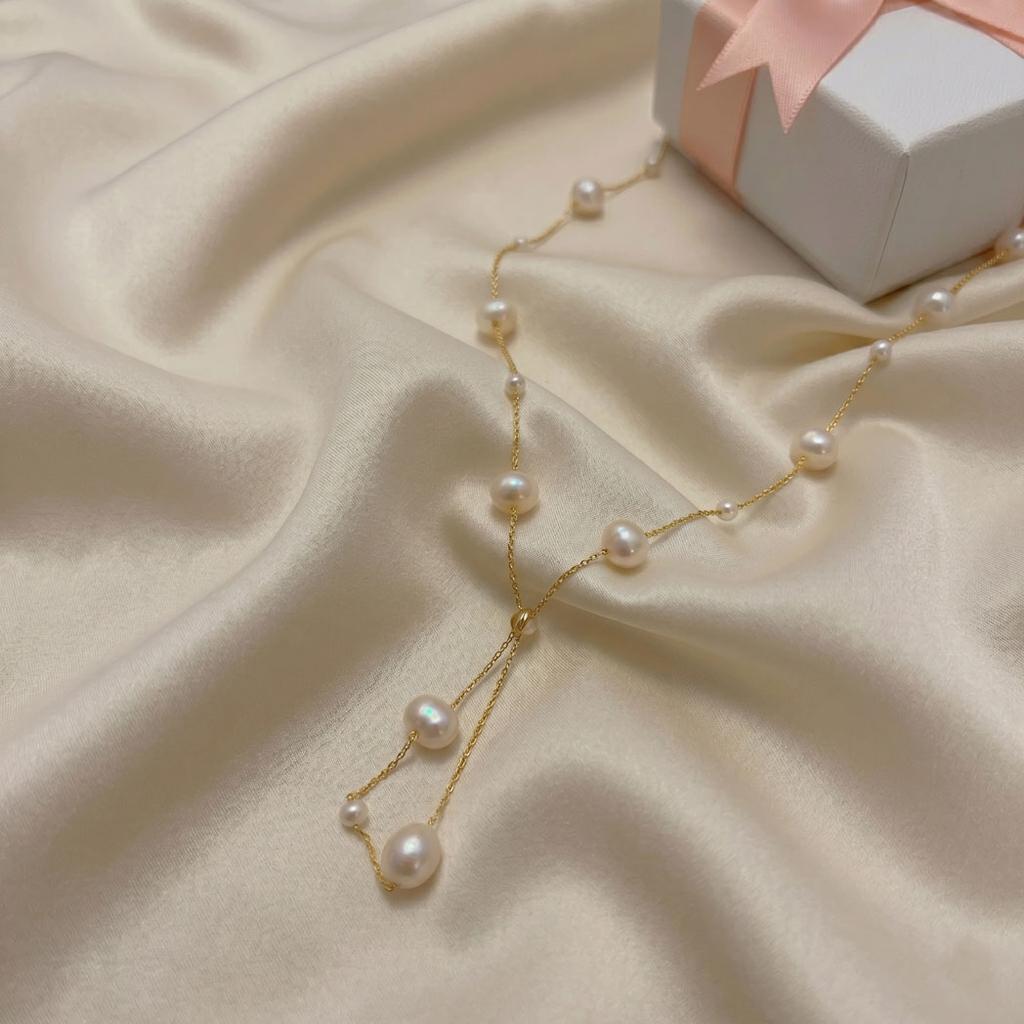S925 Silver Endless Pearl Station Necklace, Starry Night Long Chain, Versatile Multi-Wrap French Chic Jewelry, Elegant Gift for Her