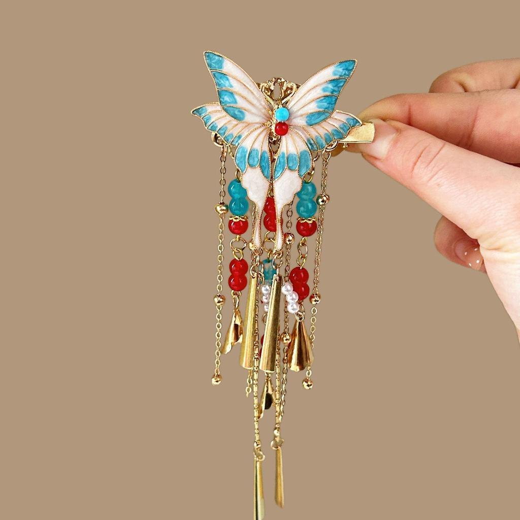 Elegant Blue Cloud Pearl Hairpin with Tassel
