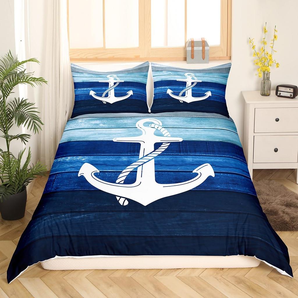 Anchor Duvet Cover Sets For Teens Adults Queen Quilt Covers Lightweight Down Room Decor 2 Pillowcases 1 Duvet Cover No Comforter