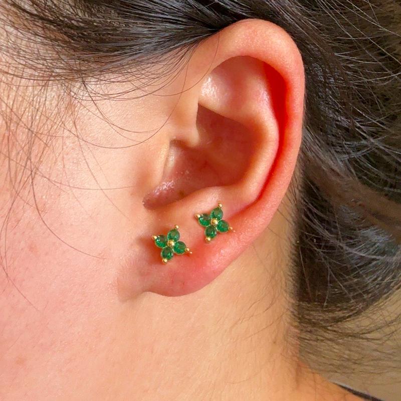 New Arrival Zircons Flower Ear Stud Earrings For Women Luxury Double Studs Chain Tassel Stainless Steel Earring Piercing Jewelry