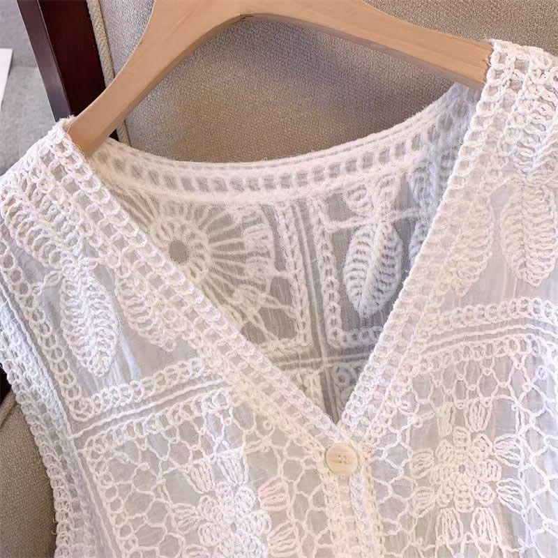 Vest Skeleton Women Cotton Undershirt Oversize Sleeveless Shawl Vintage Loose Lace Casual V-Neck Suspenders Vest Shawl