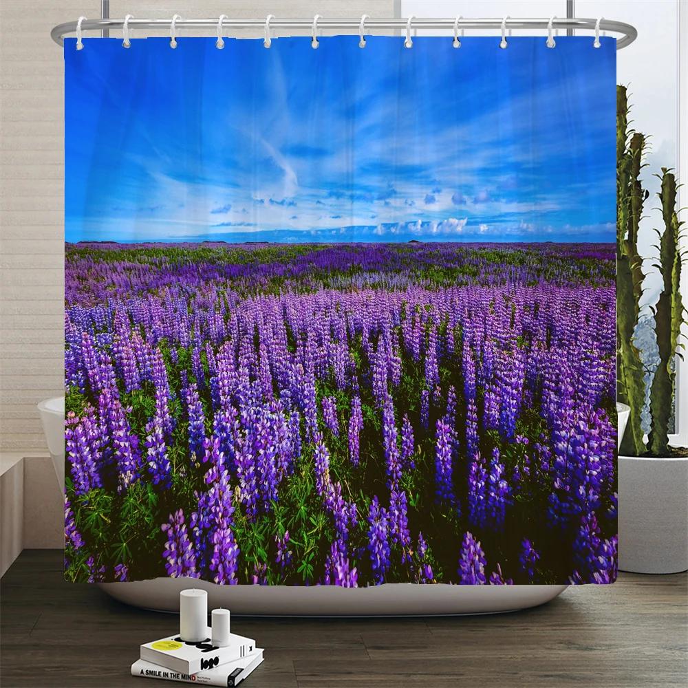 Nature Forest Landscape Shower Curtains Bathroom Curtain Frabic Waterproof Polyester Scenery Bath Curtain with Hooks