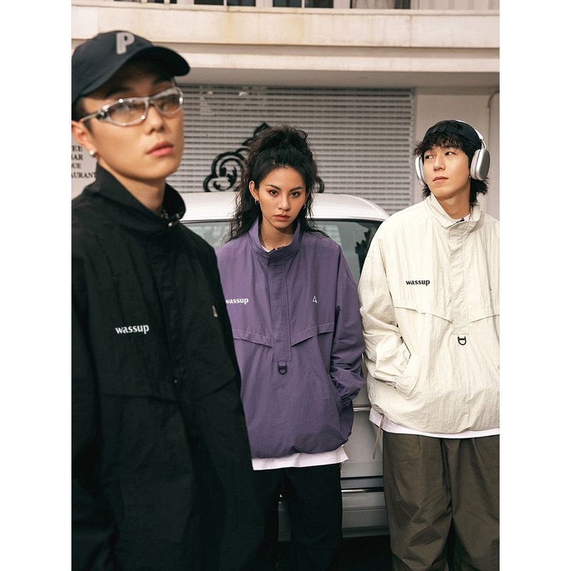 Wassup Letter Trendy Brand Half-Collar Men's Jacket Top Autumn and Winter American Street Style Couple Waterproof Windbreaker