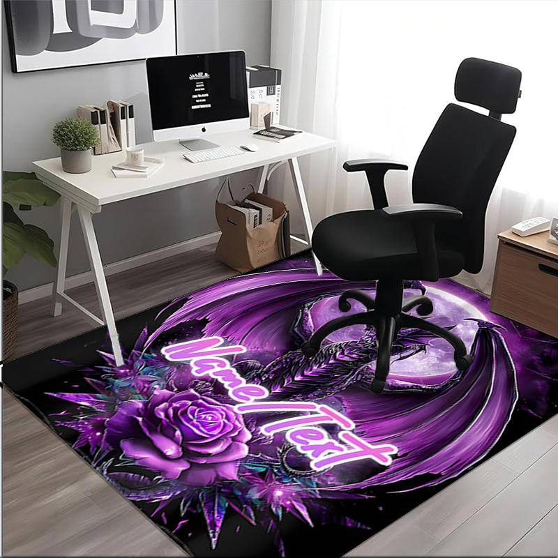 1PC Custom Name Purple Dragon Moon Theme Floor Mat Ideal for Living Room, Game Rooms, Office, Bedroom,Floor Mat Playful Design