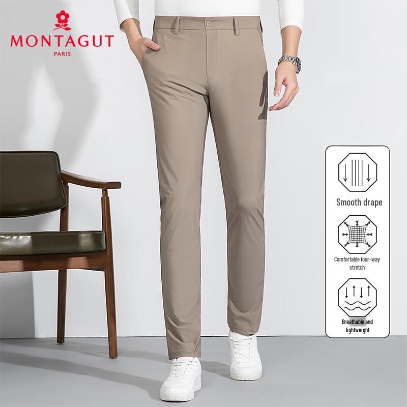 MONTAGUT Men's Smooth Four-Way Stretch Straight-Leg Casual Pants