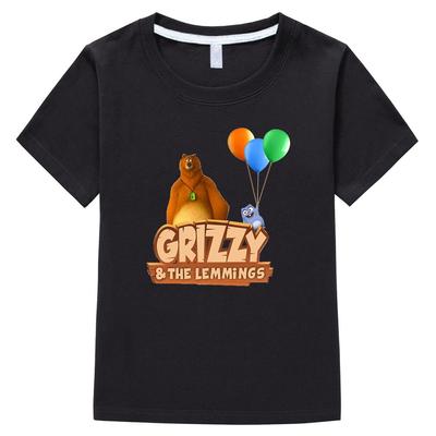 Grizzy and The Lemmings T-Shirts Girl Cartoon Print Funny Kids T Shirt Summer Children Clothes 100%Cotton Baby Boys Graphic Tee