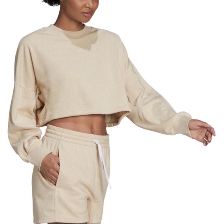 adidas Short Crew Neck Sweatshirt Women Tops Beige HE3095