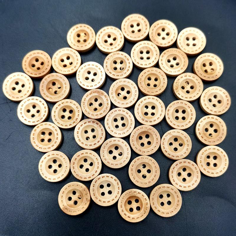 Natural Solid Wood Four-Hole Buttons for Children's Clothing - 15MM Handmade Accessories