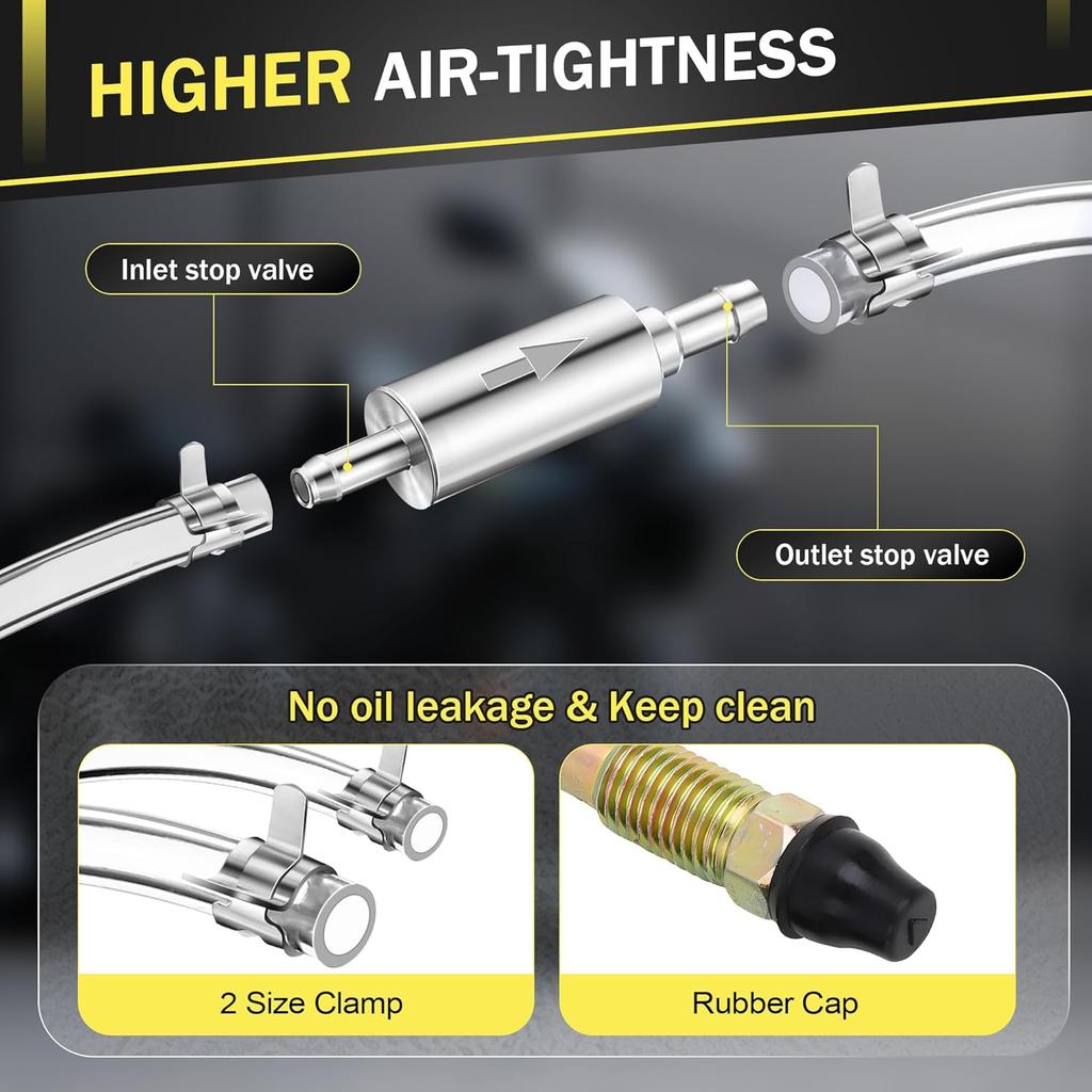 Meonum 2 Pack Brake Bleeder Hose, Motorcycle Brake Bleeder Kit With Nozzle Cap & Clamp, One Way Check Valve Tube Bleeding Tools For Hydraulic System