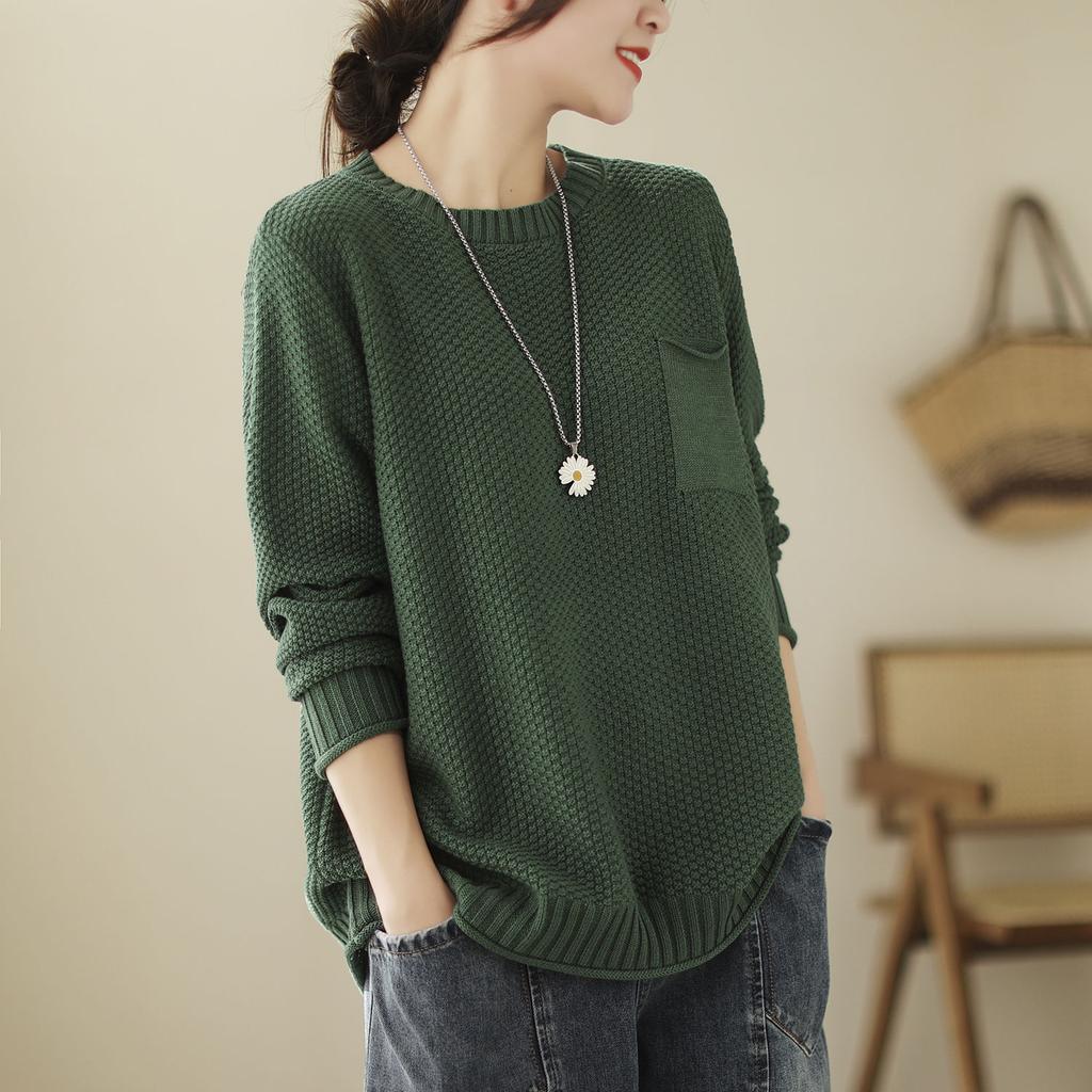 Plus Size Casual Loose Long Sleeve Half High Collar Pure Color Knitted Sweater Women's Winter Thickened Warm Pullover