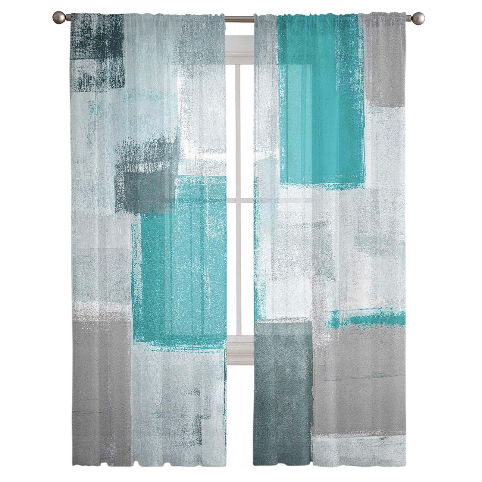 Картина маслом Абстракция Геометрия Аква Вуаль Прозрачные Шторы Гостиная Окно Тюль Шторы — фото 3